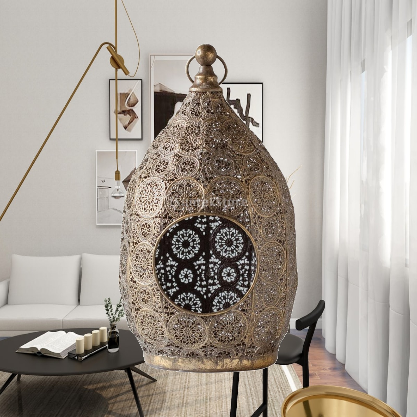Candle Holder Decor - โคมไฟเทียนทรงไข่พร้อมฝาปิดตกแต่งสไตล์วินเทจ ที่วางเทียนแบบโปร่งพร้อมห่วงแขวน ตั้งได้อิสระ สไตล์ชนบท