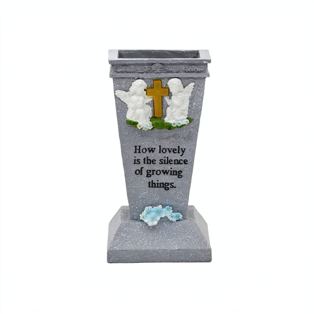Vase Decor - แจกันรูปไม้กางเขนพลังงานแสงอาทิตย์ทำจากเรซิน สำหรับตกแต่งสุสาน พร้อมไฟ LED สำหรับกลางแจ้ง ที่วางดอกไม้
