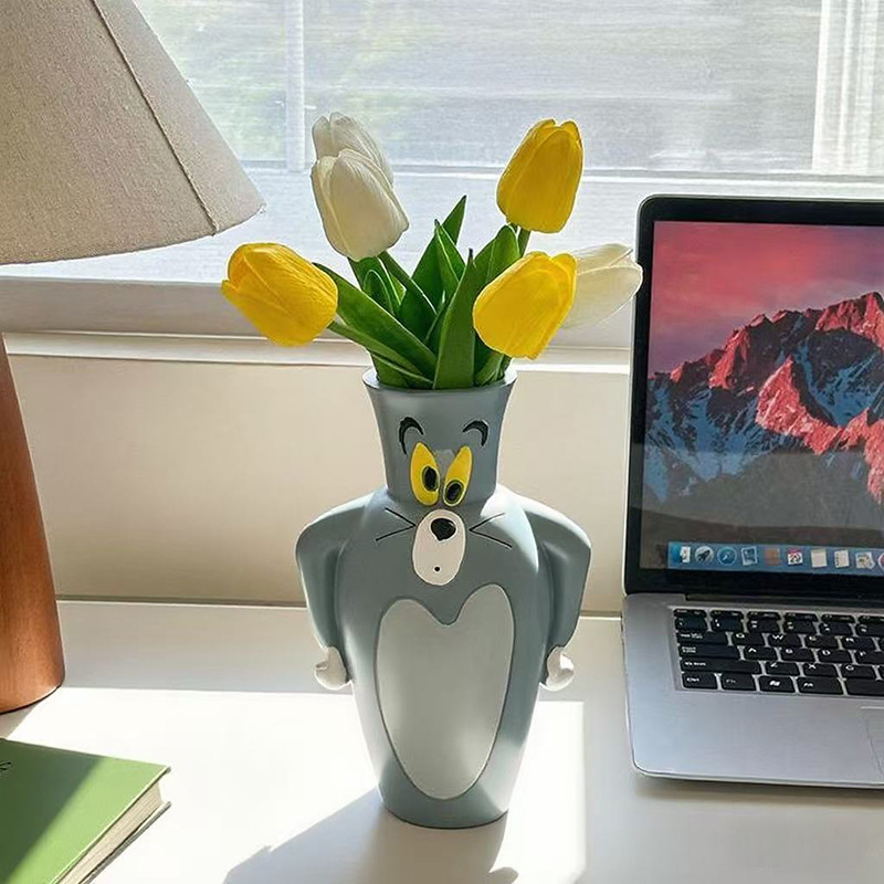 Vase Decor - การ์ตูนทอมและเจอร์รี่ใหม่ ของตกแต่งแจกัน ของขวัญตกแต่งห้อง แจกันจัดดอกไม้สร้างสรรค์ ที่เก็บของ